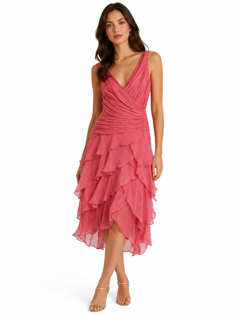 Tadashi VTG Pink Silk Ruffle Dress Fairycore Whimsy Goth Y2K Romantic Size 2